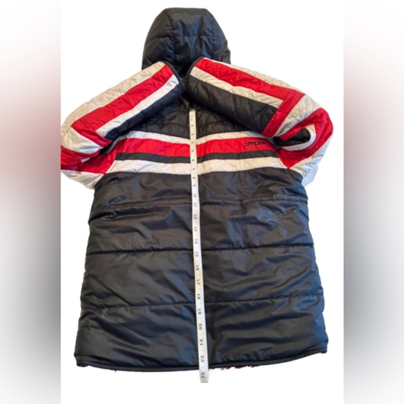 Boy Spyder Red/White/Black Reversible Hooded Ski Jacket with Shaggy Fleece - Picture 9 of 16